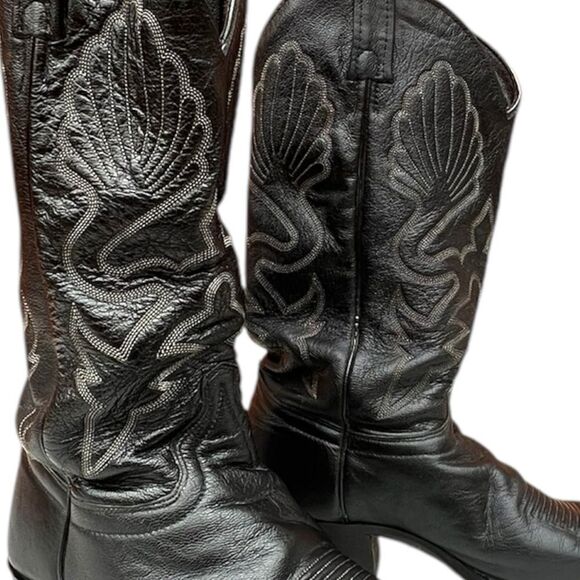 J. Chisholm D980 Black Leather Pointed Western Boots w/ Decorative Stitching 9.5 - Picture 3 of 13